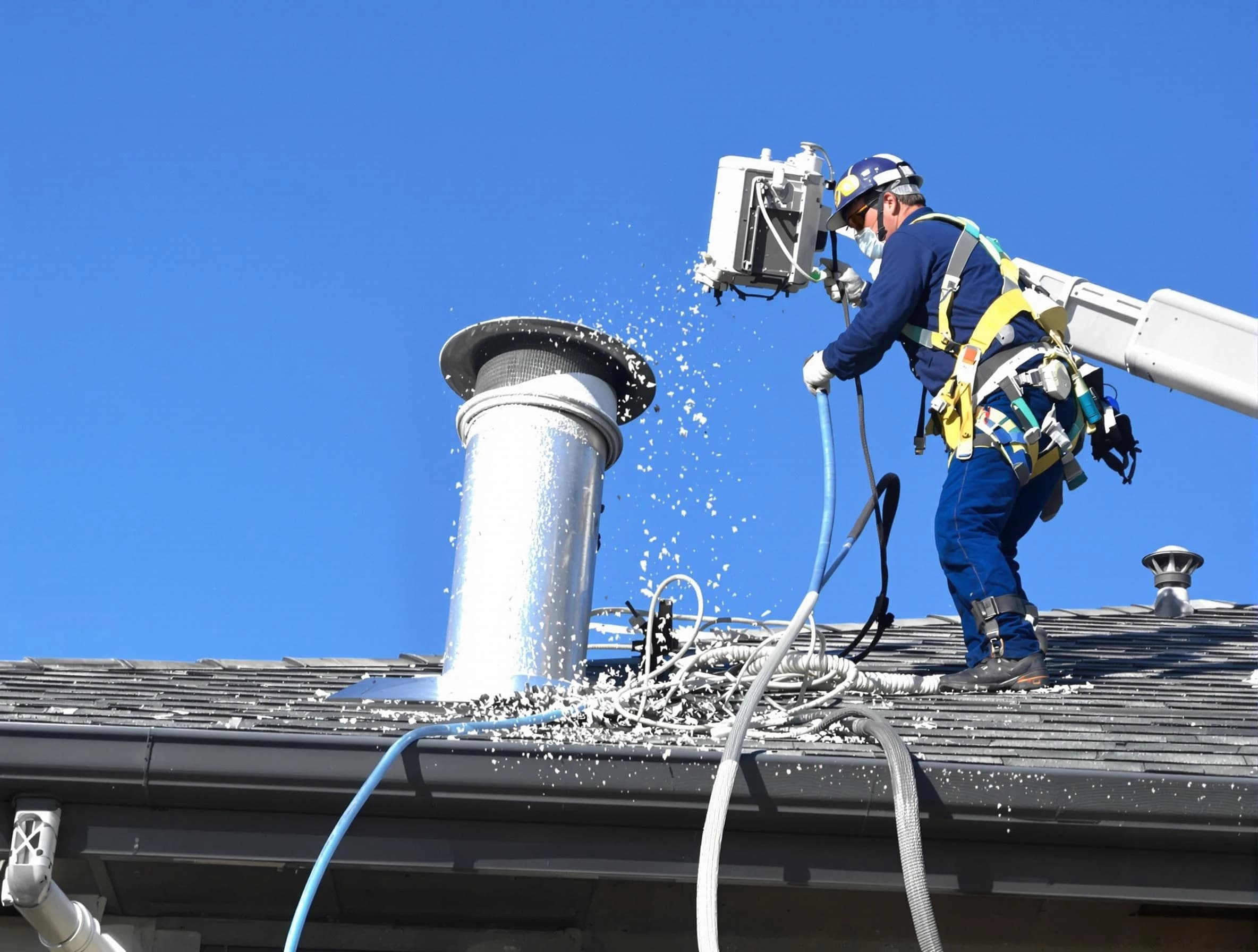 Meadowbrook Dryer Vent Cleaning certified technician safely cleaning a roof-mounted dryer vent in Meadowbrook