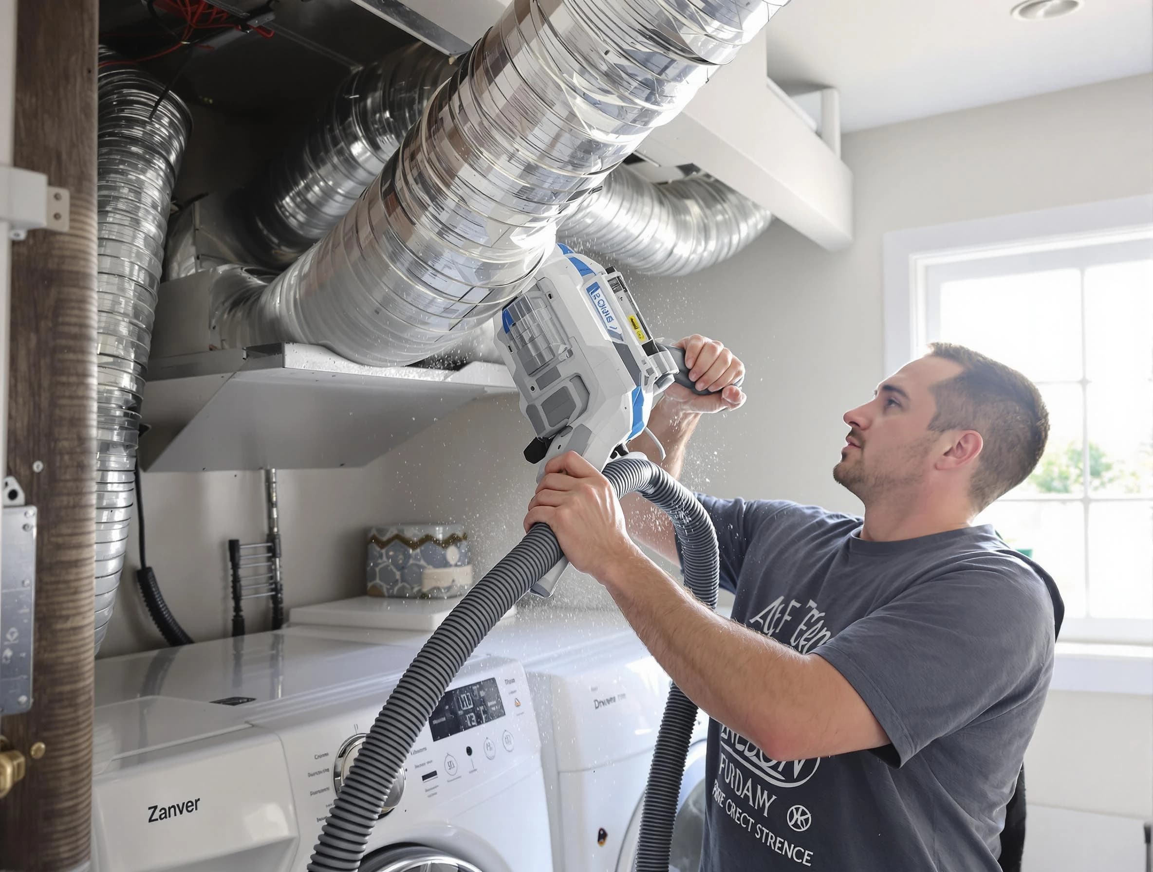 Meadowbrook Dryer Vent Cleaning specialist cleaning deep within a dryer vent duct system in Meadowbrook