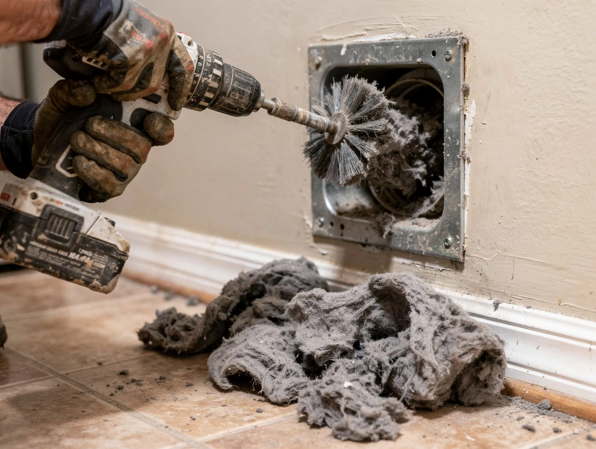 Certified Meadowbrook Dryer Vent Cleaning technician performing dryer vent cleaning in Meadowbrook