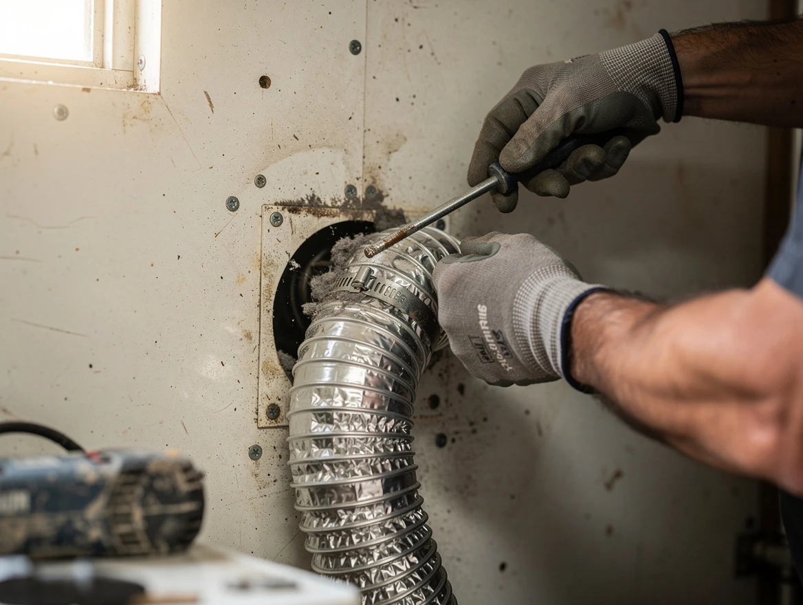 Meadowbrook Dryer Vent Cleaning technician performing precise dryer vent hose installation in Meadowbrook